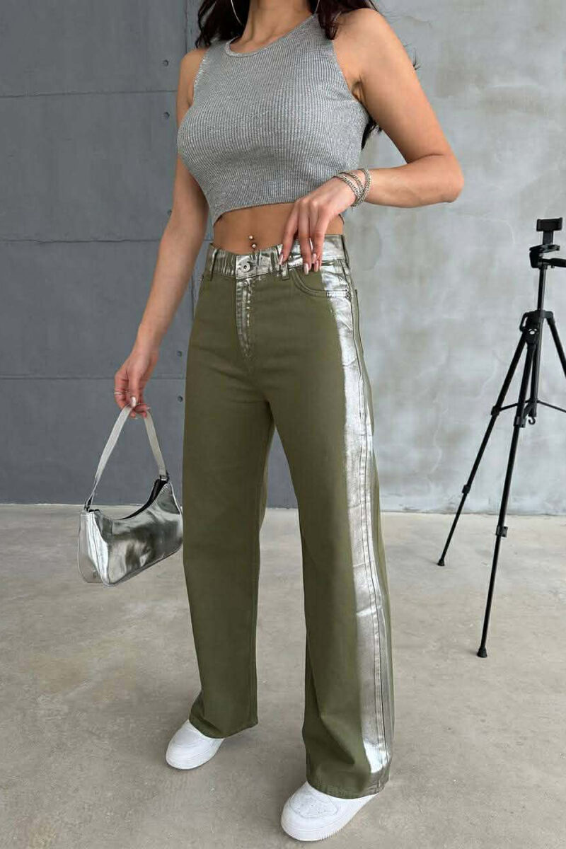 DENIM SILVER DETAILS WIDE LEG WOMEN JEANS GREEN/JESHILE - 6