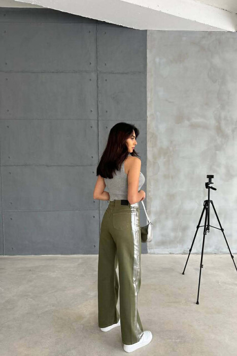 DENIM SILVER DETAILS WIDE LEG WOMEN JEANS GREEN/JESHILE - 7