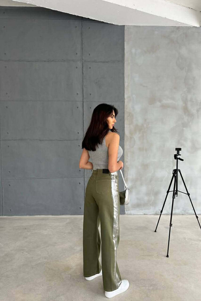 DENIM SILVER DETAILS WIDE LEG WOMEN JEANS GREEN/JESHILE - 7