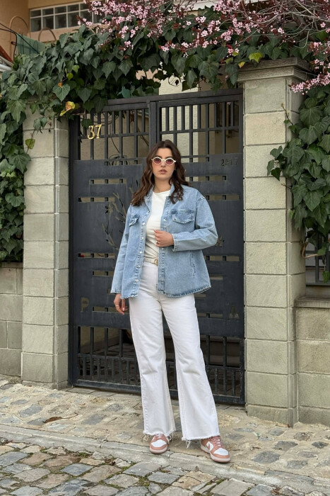 DENIM SIMPLE BUTTONED WOMEN JACKET LIGHTBLUE/BZ - 1