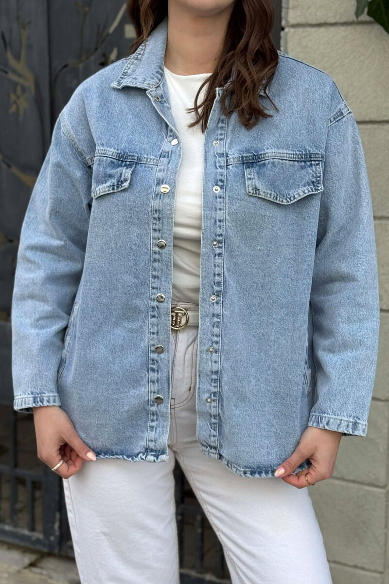 DENIM SIMPLE BUTTONED WOMEN JACKET LIGHTBLUE/BZ - 2