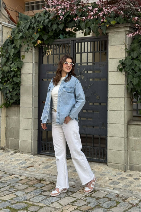 DENIM SIMPLE BUTTONED WOMEN JACKET LIGHTBLUE/BZ - 4