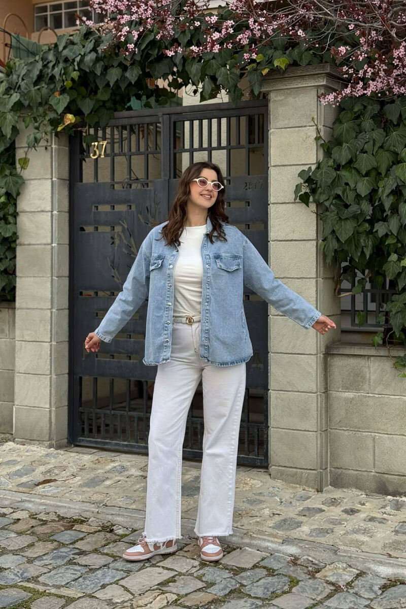 DENIM SIMPLE BUTTONED WOMEN JACKET LIGHTBLUE/BZ - 6