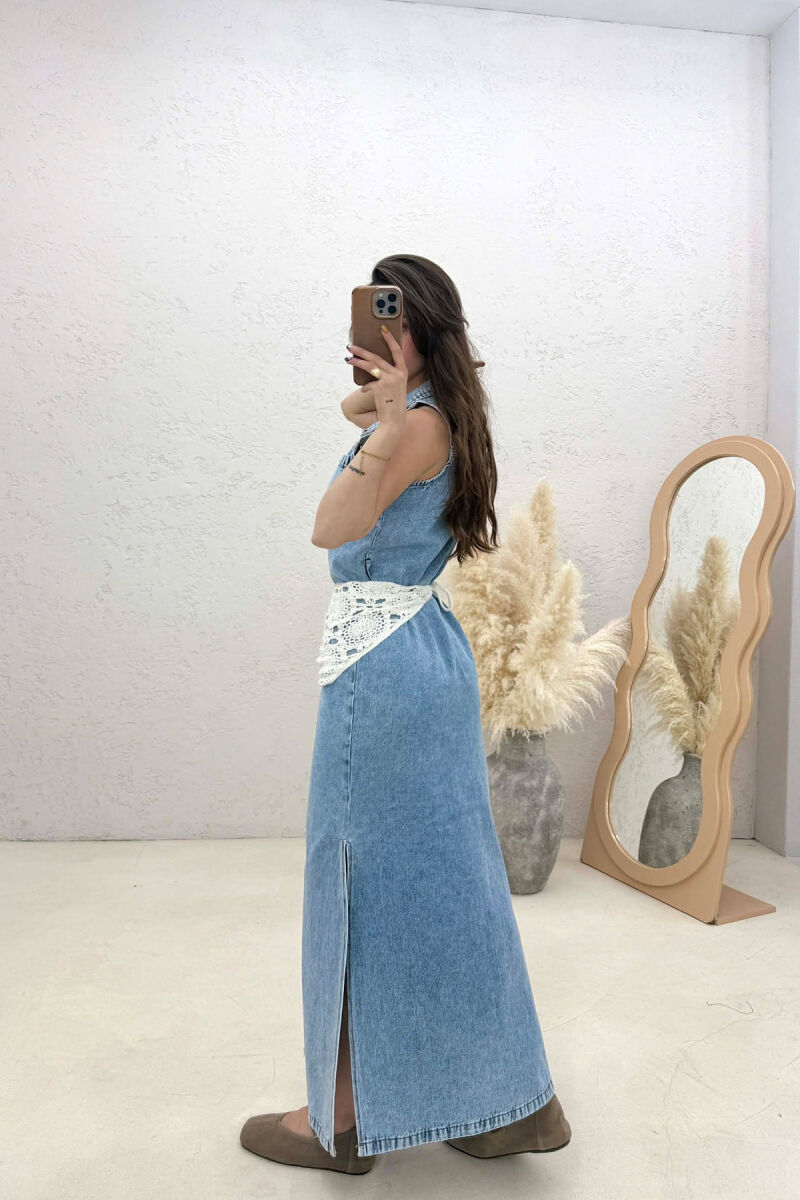 DENIM SLEEVELESS BUTTONED WOMEN DRESS LIGHTBLUE/BZ - 2