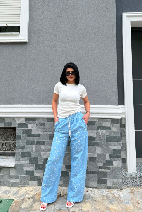 DESIGNED ELASTIC WAIST WOMAN TROUSERS LIGHTBLUE/BZ - KLAUDIO FASHION