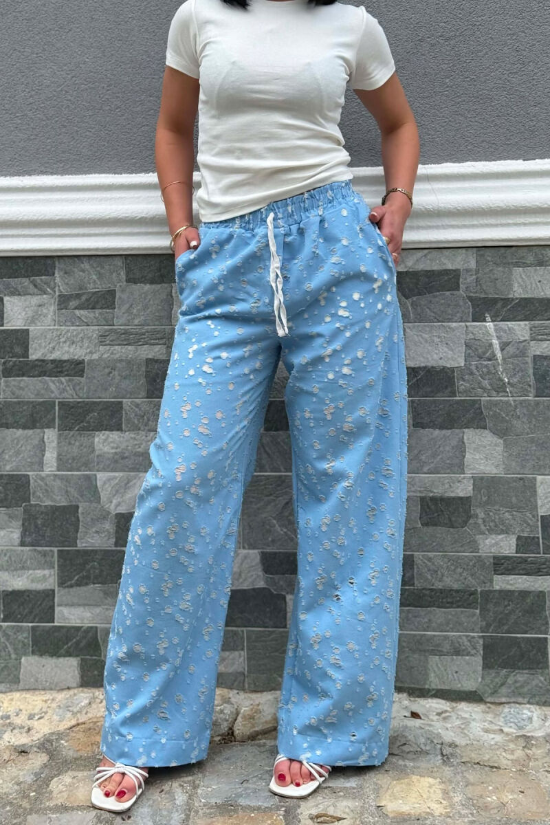 DESIGNED ELASTIC WAIST WOMAN TROUSERS LIGHTBLUE/BZ - 2