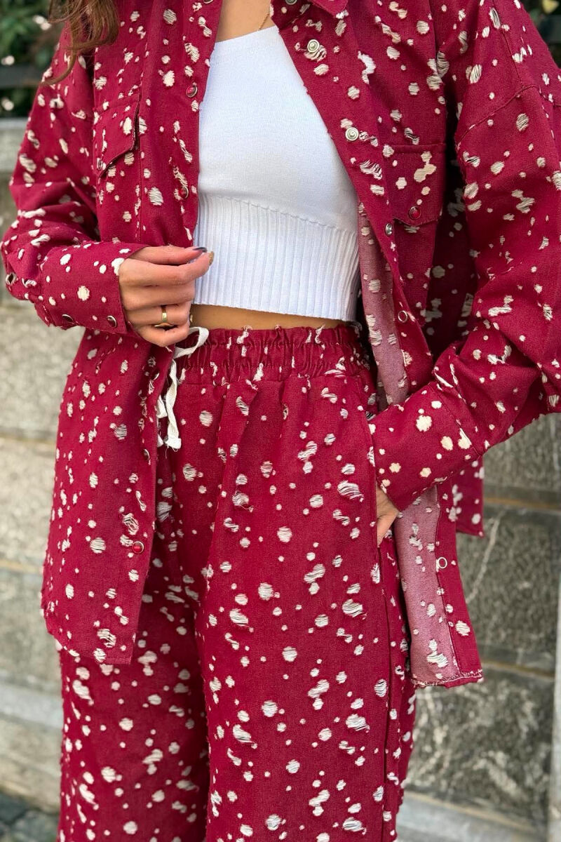 DESIGNED FRONT POCKETS SHIRT + TROUSERS WOMAN SET BURGUNDY/VISHNJE - 4