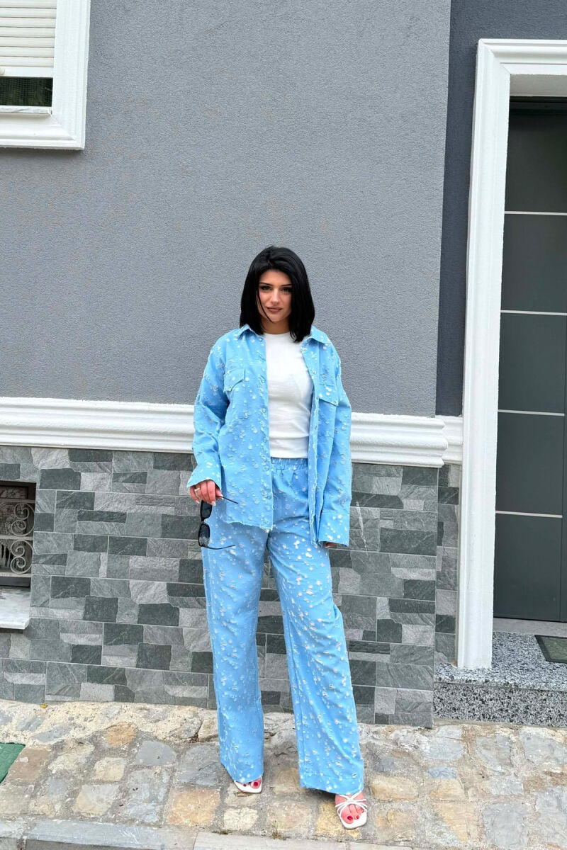 DESIGNED FRONT POCKETS SHIRT + TROUSERS WOMAN SET LIGHTBLUE/BZ - 1
