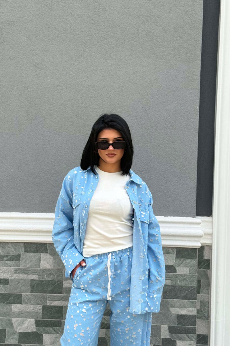 DESIGNED FRONT POCKETS SHIRT + TROUSERS WOMAN SET LIGHTBLUE/BZ - 2