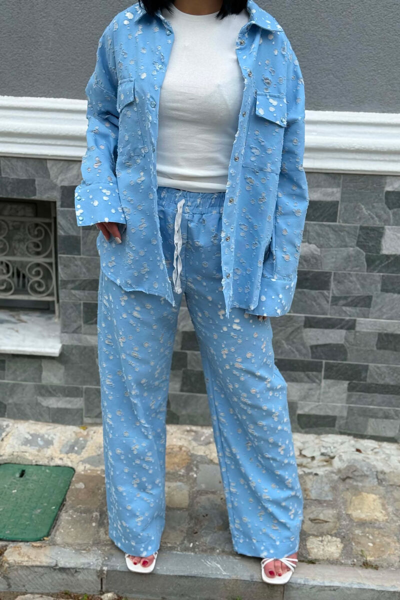DESIGNED FRONT POCKETS SHIRT + TROUSERS WOMAN SET LIGHTBLUE/BZ - 3