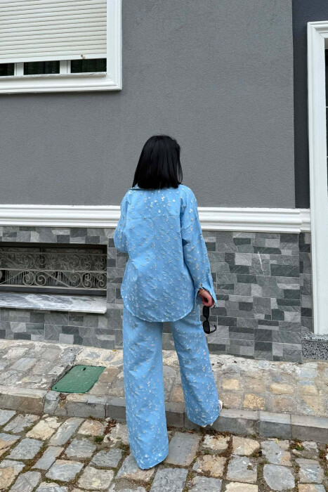 DESIGNED FRONT POCKETS SHIRT + TROUSERS WOMAN SET LIGHTBLUE/BZ - 6