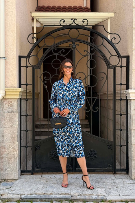 FUSTAN ME DIZJAN DHE MENGE TE GJATA PER FEMRA NE NGJYRE TE ZEZE ME BLU - KLAUDIO FASHION