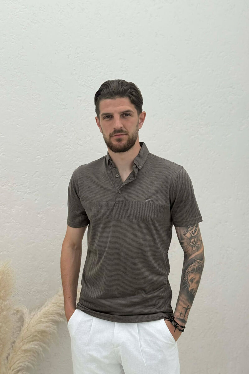 DESIGNED POLO NECK MEN T-SHIRT BROWN/KAFE - 1