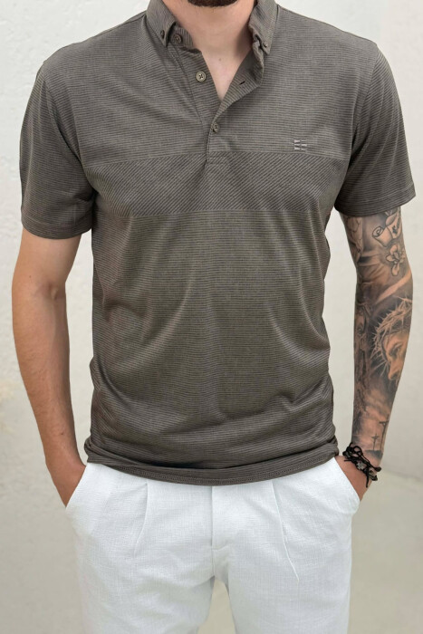 DESIGNED POLO NECK MEN T-SHIRT BROWN/KAFE - 2