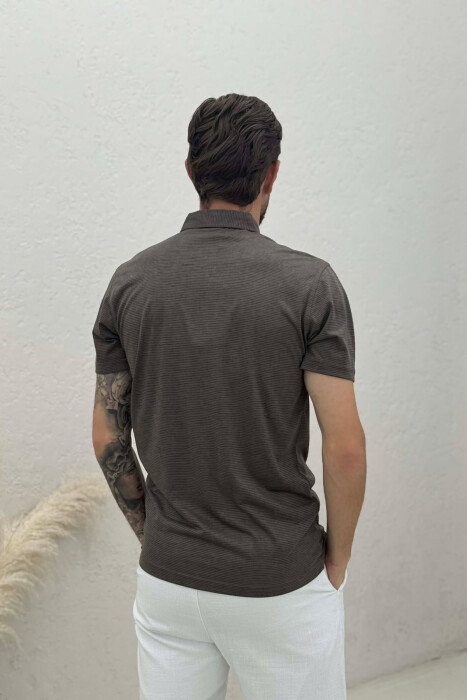 DESIGNED POLO NECK MEN T-SHIRT BROWN/KAFE - 4