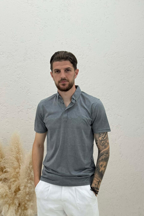 T-SHIRT ME JAKE POLO PER MESHKUJ NE NGJYRE GRI - KLAUDIO FASHION