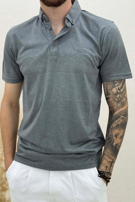 DESIGNED POLO NECK MEN T-SHIRT GREY/GRI - 2