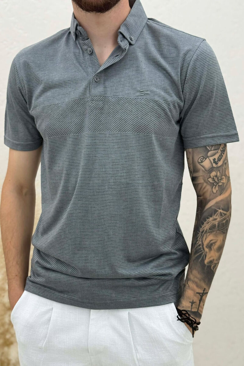 DESIGNED POLO NECK MEN T-SHIRT GREY/GRI - 2