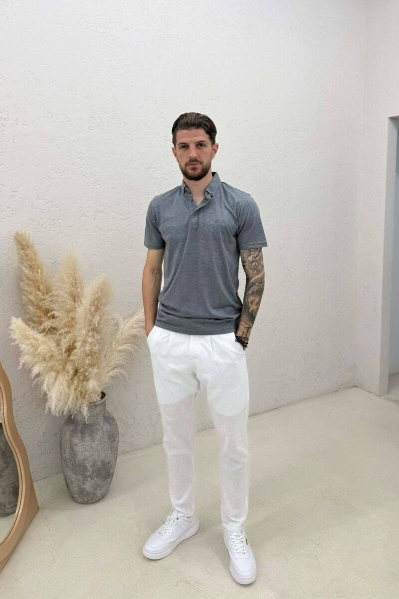 DESIGNED POLO NECK MEN T-SHIRT GREY/GRI - 3