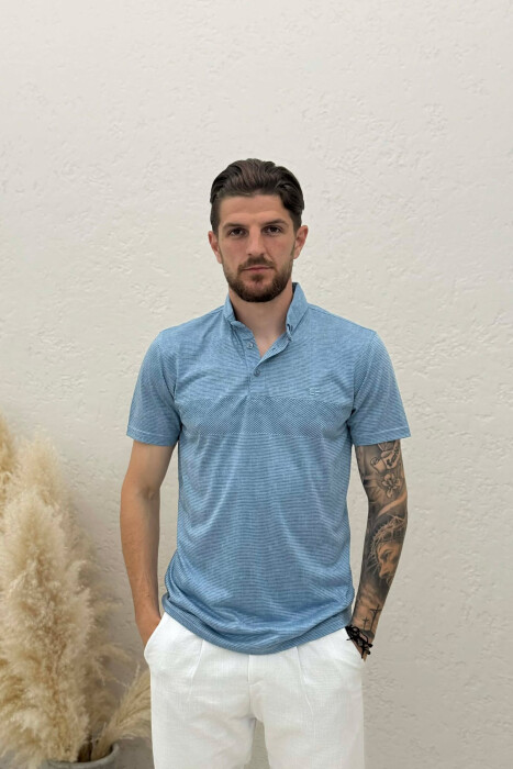 DESIGNED POLO NECK MEN T-SHIRT LIGHTBLUE/BZ - KLAUDIO FASHION