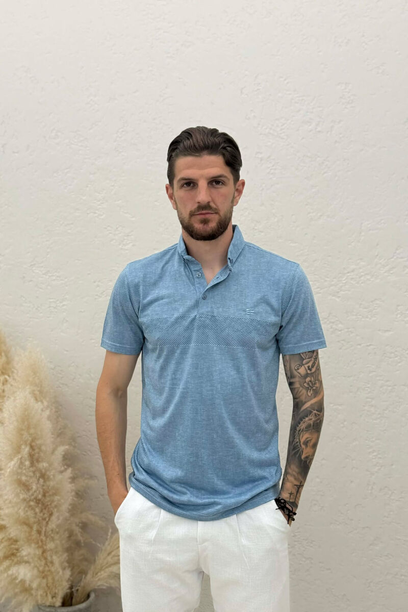 DESIGNED POLO NECK MEN T-SHIRT LIGHTBLUE/BZ - 1