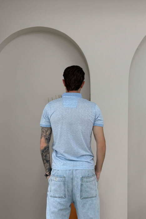 DESIGNED POLO NECK ONE COLOR MEN T-SHIRT LIGHTBLUE/BZ - 4