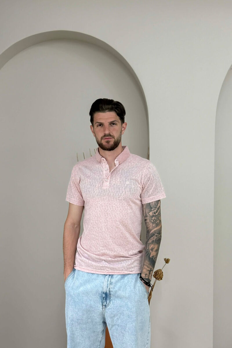 DESIGNED POLO NECK ONE COLOR MEN T-SHIRT POWDER/PUDER - 1