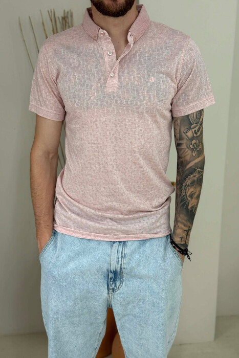 DESIGNED POLO NECK ONE COLOR MEN T-SHIRT POWDER/PUDER - 2