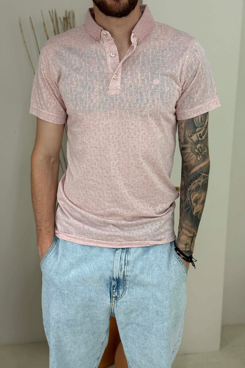 DESIGNED POLO NECK ONE COLOR MEN T-SHIRT POWDER/PUDER - 2