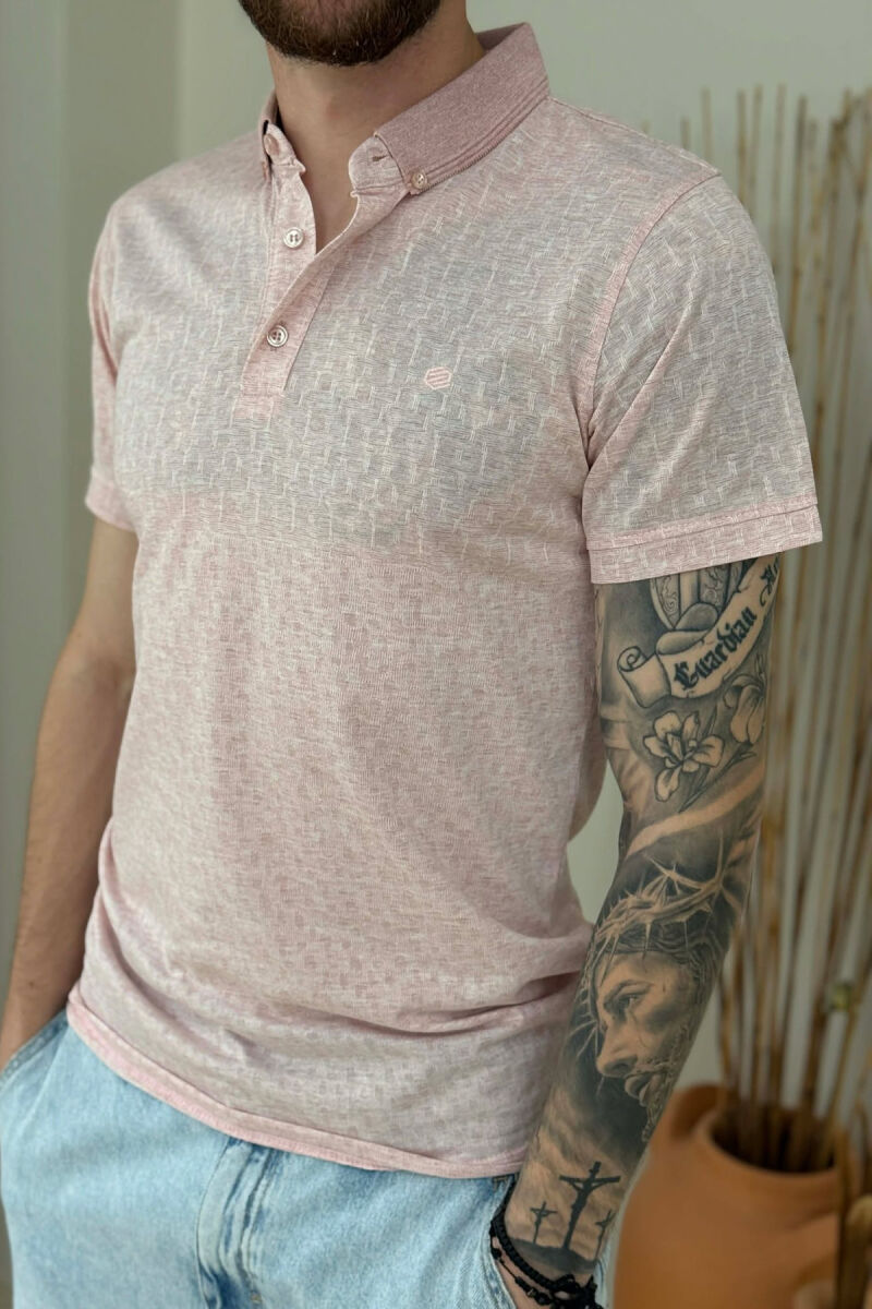 DESIGNED POLO NECK ONE COLOR MEN T-SHIRT POWDER/PUDER - 4
