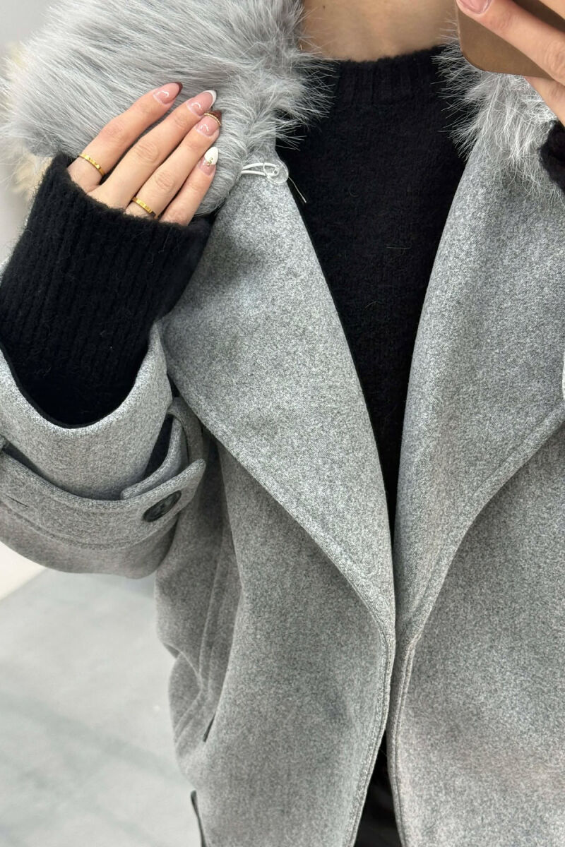 DETACHABLE FAUX FUR COLLAR CROPPED WOMAN COAT LIGHT GREY/GZ - 2
