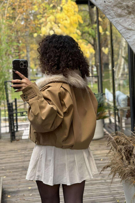 DETACHABLE FAUX FUR ONE COLOR WOMEN JACKET BEIGE/BEZHE - 6