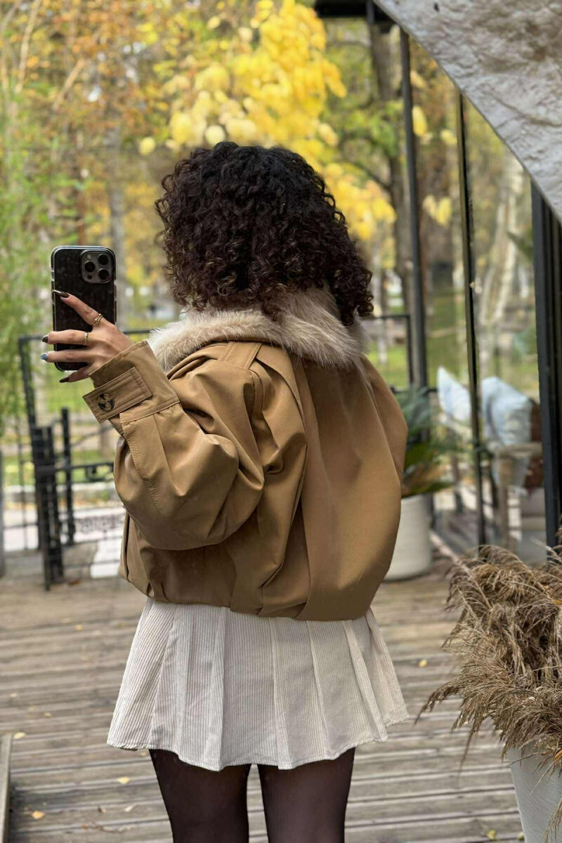 DETACHABLE FAUX FUR ONE COLOR WOMEN JACKET BEIGE/BEZHE - 6