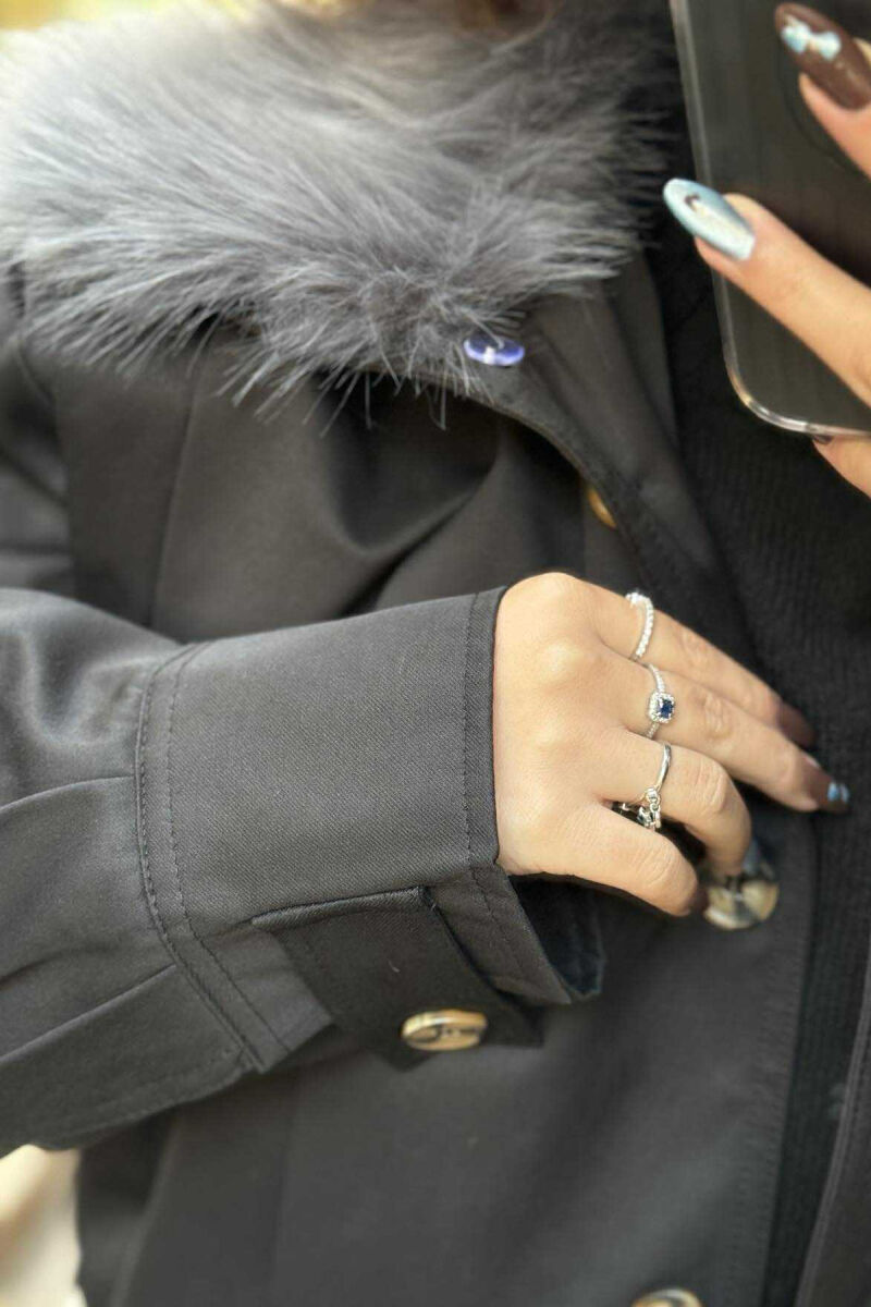 DETACHABLE FAUX FUR ONE COLOR WOMEN JACKET BLACK/ E ZEZE - 2