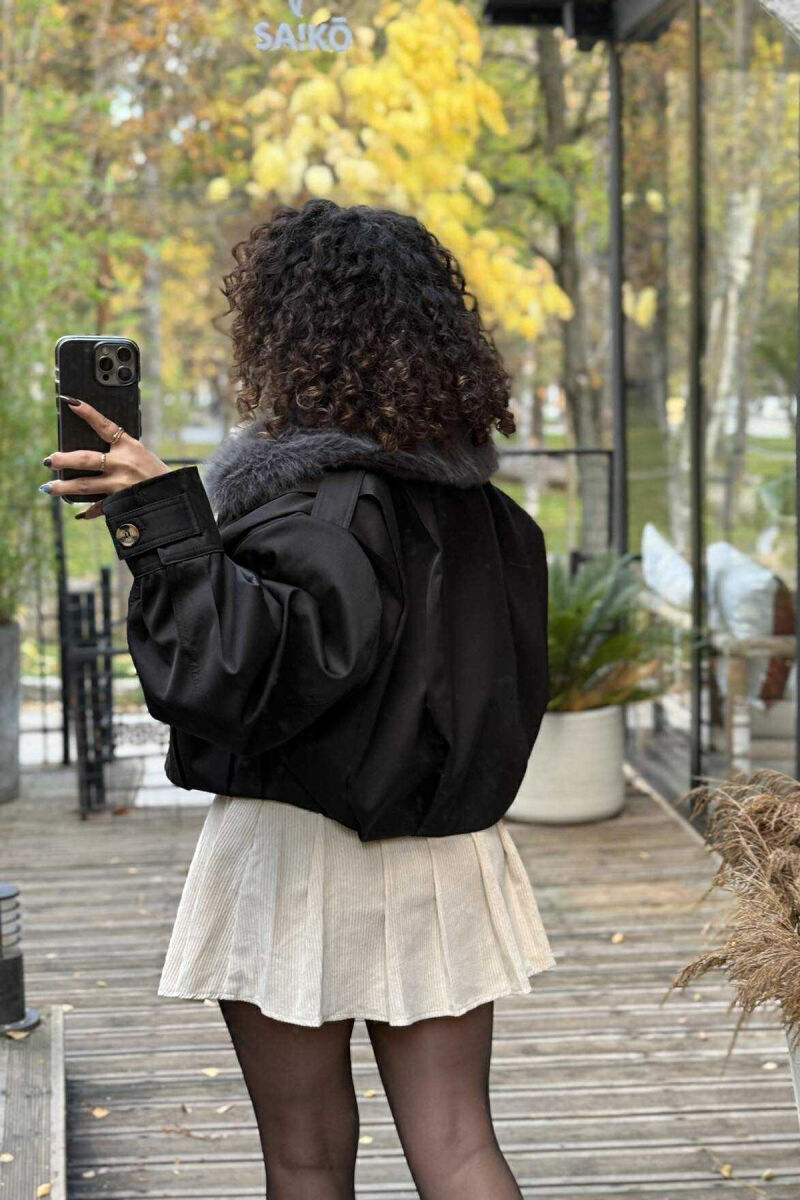 DETACHABLE FAUX FUR ONE COLOR WOMEN JACKET BLACK/ E ZEZE - 3