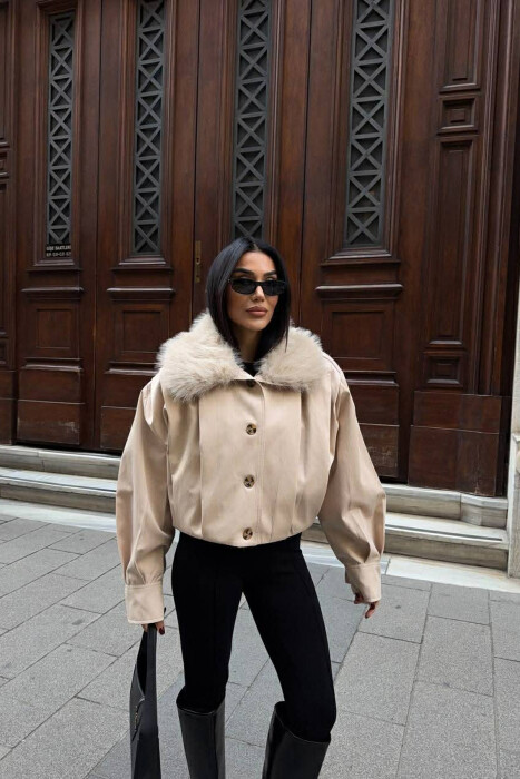 XHAKETË NJË NGJYRËSHE ME GËZOF TË SHKËPUTSHËM PËR FEMRA NË NGJYRË KREM - KLAUDIO FASHION