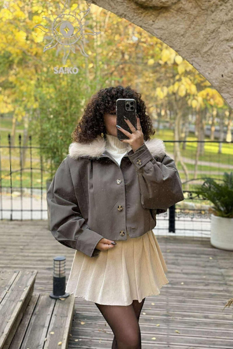 DETACHABLE FAUX FUR ONE COLOR WOMEN JACKET GREEN/JESHILE - 3