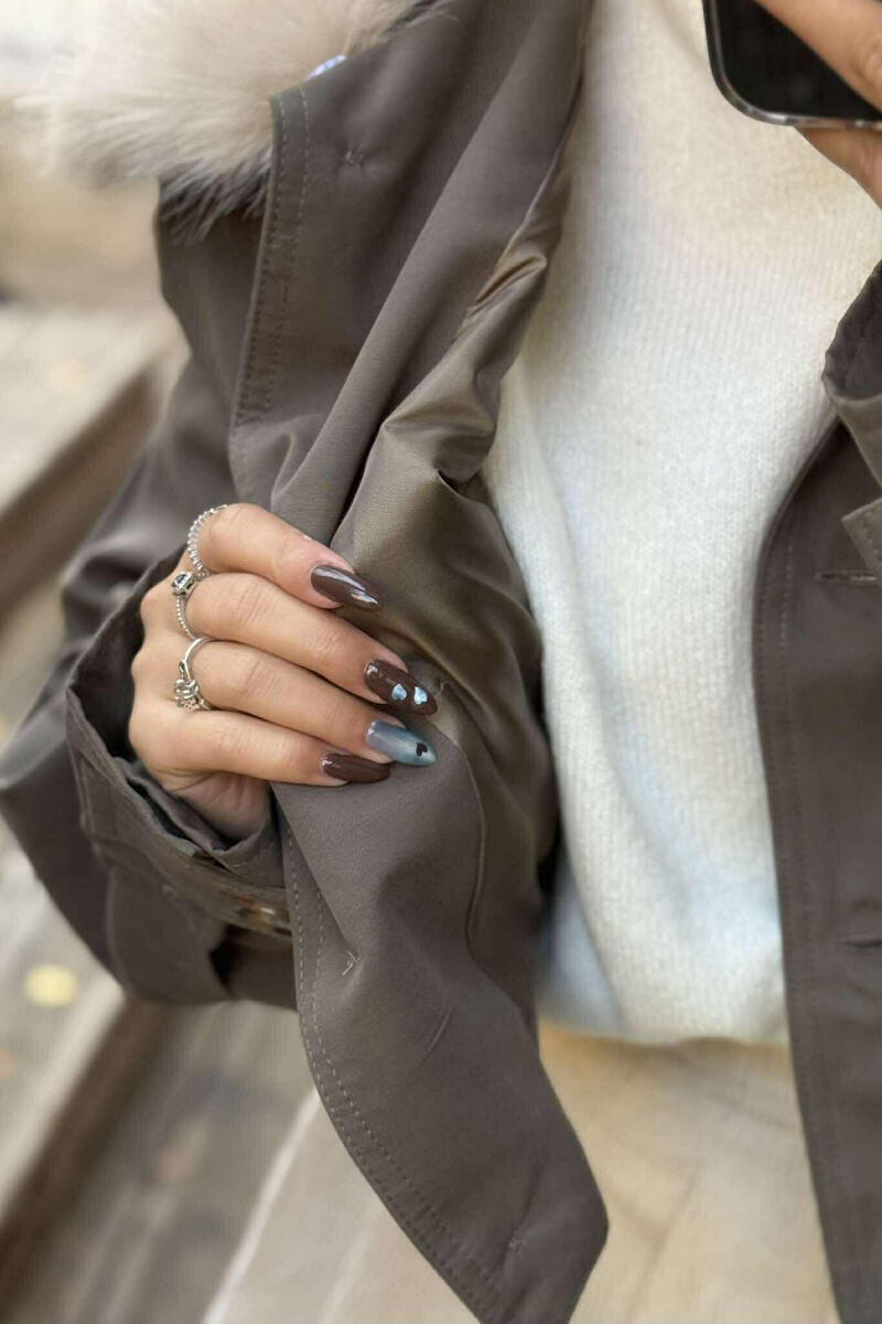 DETACHABLE FAUX FUR ONE COLOR WOMEN JACKET GREEN/JESHILE - 5