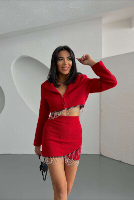 DETAILED JACKET+SKIRT ONE COLOR WOMEN SET RED/E KUQE 