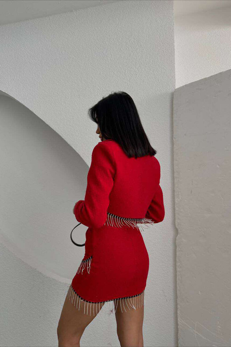 DETAILED JACKET+SKIRT ONE COLOR WOMEN SET RED/E KUQE - 2