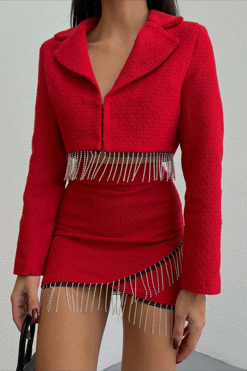 DETAILED JACKET+SKIRT ONE COLOR WOMEN SET RED/E KUQE - 3