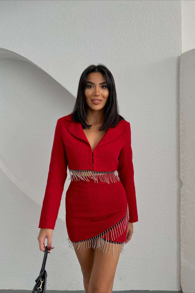 DETAILED JACKET+SKIRT ONE COLOR WOMEN SET RED/E KUQE - 4