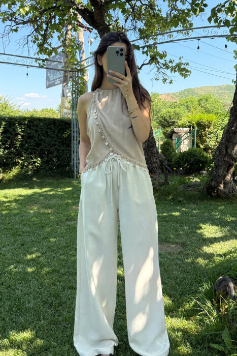 DETAILS ONE COLOR STRAPS WOMEN TANK TOP BEIGE/BEZHE - 1