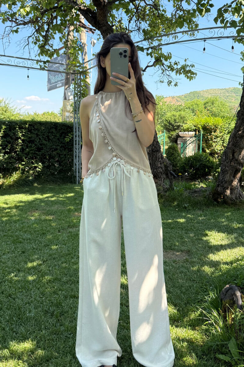 DETAILS ONE COLOR STRAPS WOMEN TANK TOP BEIGE/BEZHE - 1