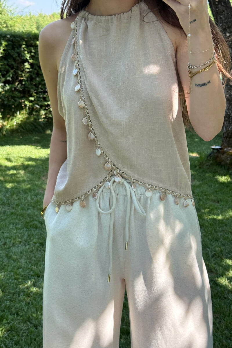 DETAILS ONE COLOR STRAPS WOMEN TANK TOP BEIGE/BEZHE - 3