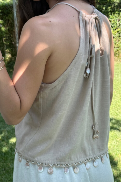 DETAILS ONE COLOR STRAPS WOMEN TANK TOP BEIGE/BEZHE - 4