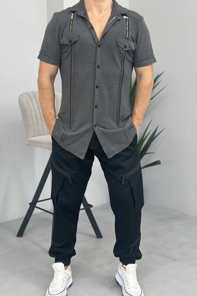 DETAILS SHORT SLEEVES MEN SHIRT DARK GREY/GEE - 1