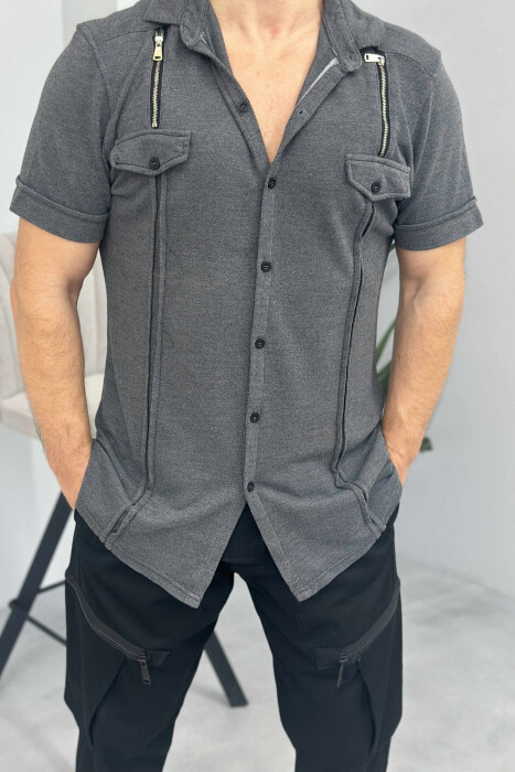 DETAILS SHORT SLEEVES MEN SHIRT DARK GREY/GEE - 2