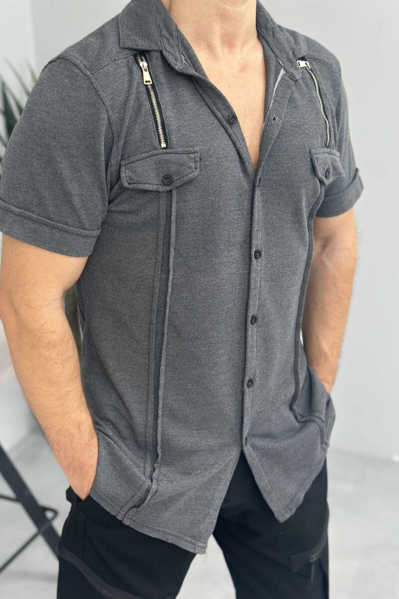 DETAILS SHORT SLEEVES MEN SHIRT DARK GREY/GEE - 4