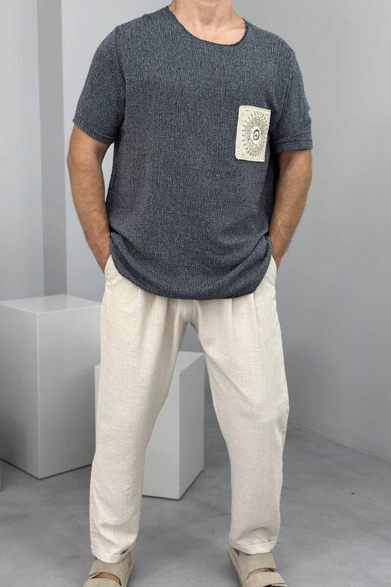 DETAILS SIMPLE MEN T-SHIRT DARK BLUE/BEE - 1